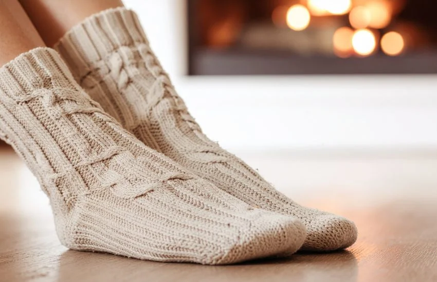 img blog Prevencion de grietas y durezas en los pies en invierno Pies con calcetines de lana junto a la chimenea como prevención de grietas y durezas en invierno